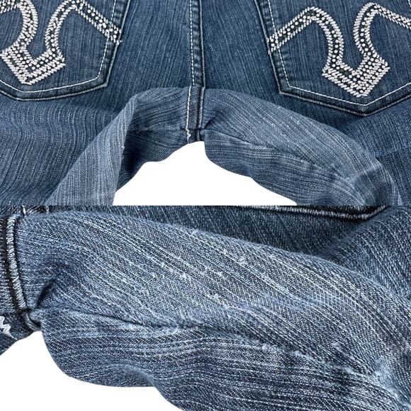 Give Me 5ive Mid Rise Denim Stretch Blue Jeans Bling Back Pocket Juniors Size 13 - Picture 9 of 14